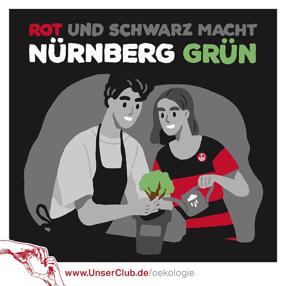 Grafik mit Schriftzug: Rot und Schwarz macht Nürnberg grün
